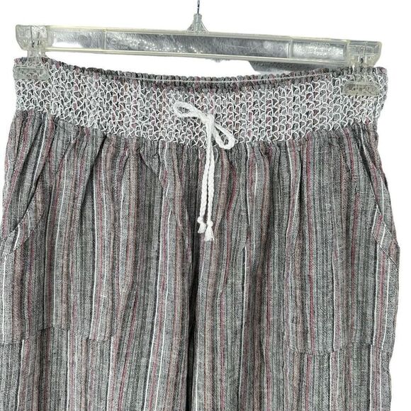 Christopher Banks Wide Leg Pants Crop Linen Blend Size L Elastic Waist Striped - Picture 2 of 10